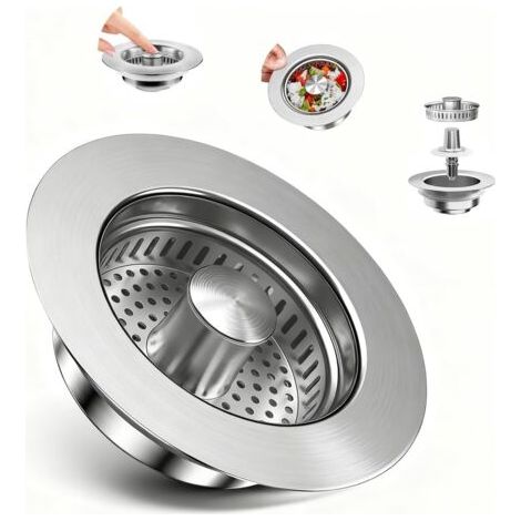 QORVA-Bouchon D Evier Cuisine Universel, 3 en 1 Bouchon Evier Cuisine, Protection Anti-Colmatage Et Prévention des Odeurs, Bonde Evier Cuisine Pop-Up pour Un Trou D'évier De 70-86mm