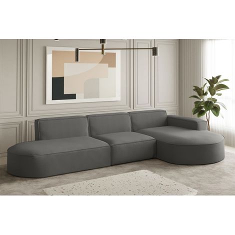 Ecksofa Designersofa PALMA in Stoff Opera Velvet Steel Ottomane Rechts (1/2)