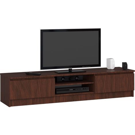 Akord – Meuble TV 160 cm wengé – 2 portes battantes – 2 étagères ouvertes – Panneau stratifié – Dimensions 160x40x33 cm (1/5)