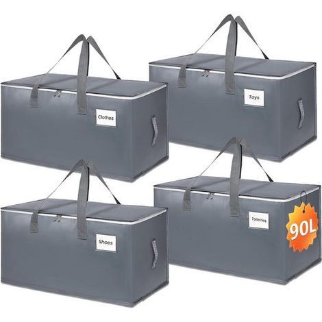Bolsa de almacenamiento grande - Juego de bolsas de transporte - Para mudanzas - Impermeable y resistente a desgarros - 90 litros (cuatro unidades) - Gris (1/5)