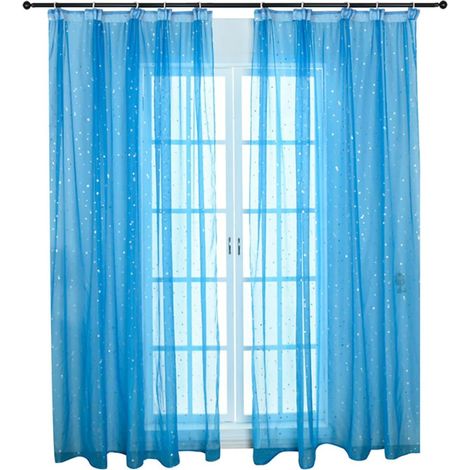 Rideau Voilage Bleu Étoiles Argentées, en Fibre de Polyester, Transparent et Moderne, pour Fenêtres de Salle de Bain et Chambre, Ambiance Joyeuse et Lumineuse (1/5)