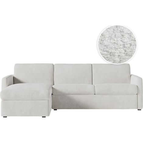 Canapé d'angle convertible express 4 places AGATHE 140x190cm en tissu bouclette blanc - Matelas 13cm (1/5)