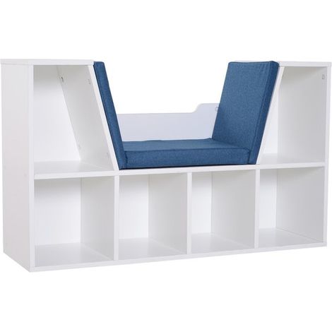 Banc Bibliothèque blanc HUGO siège bleu (1/5)