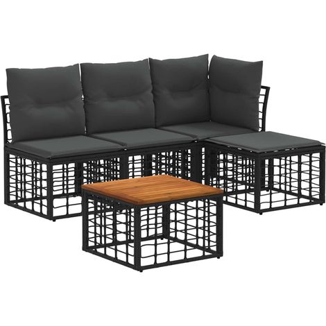 vidaXL Set di divani da esterno 5 pcs Nero e Grigio scuro