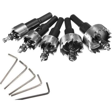 Scies-cloches Drill, 5pcs 12-30 mm HSS Ensemble Mèche Fraise Carbure pour Forage Scie coupe de travail des métaux Ouvreur de trou (1/5)