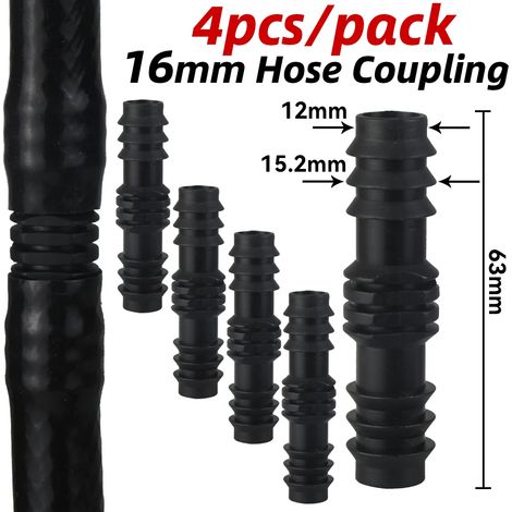 (Raccord 16 mm - 4 pièces) 4 raccords cannelés (té, coude, bouchon) pour tuyau d'arrosage goutte à goutte PE (16 mm, 20 mm, 25 mm) - Extension de réparation pour tuyau d'arrosage (1/2" et 3/4") (1/5)
