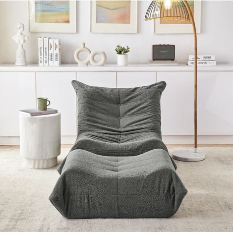Bodensessel mit Rückenlehne und Fußhocker, Schaumstoff, Grau, 100 x 90 x 70 cm, OKWISH (1/5)