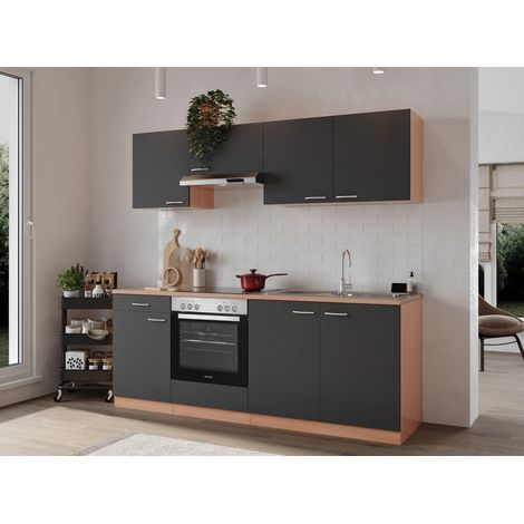 Cuisine Kitchenette bloc cuisine intégrée hêtre gris Gerda 210 cm Respekta