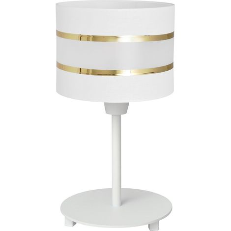 Helam HELEN Lampe De Table Avec Abat-Jour Rond Blanc, Or 20cm