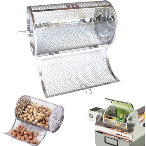 Panier de grillage rotatif 14 x 18 cm - panier à barbecue inox 360° pour légumes et châtaignes (1/5)
