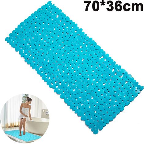 Tapis de baignoire en galets antidérapant avec ventouses et trous d'évacuation pour baignoire de salle de bain 70 x 36 cm (1/4)
