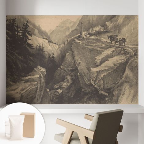 Papier peint intissé pour salon chambre à coucher peint imprimé pour mur - Colle incluse gratuite Montagnes pittoresques 104x70 cm (1/5)
