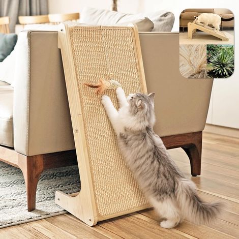Griffoir Double Usage pour Chat, Colonne à Griffer en Sisal en Forme de L de 68 cm de Hauteur, Tapis à Griffer pour Chats, Griffoir pour Mur et Angle (avec Herbe à Chat et Jouet Souris) (1/5)