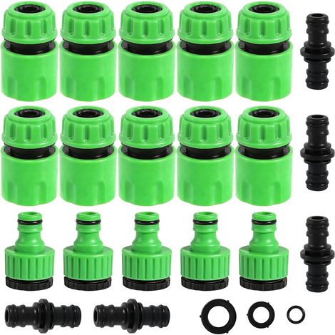 20 Pièces Raccords d'arrosage Rapides Ensemble pour Tuyau d'arrosage, 10 Raccords Rapides de 1/2" 5 Double Connecteur 5 Connecteur Nez de Robinet de 1/2" ou 3/4", pour Jardin et Maison - Vert (1/5)