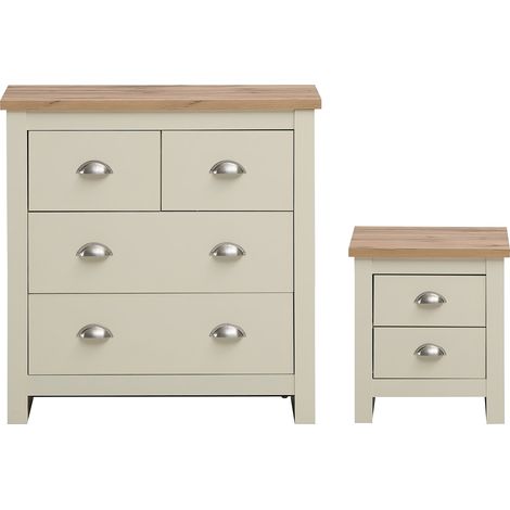 Cream Oak 2 – Piece Bedroom Set Chest of Drawers & Bedside Table Contemporary (1/5)