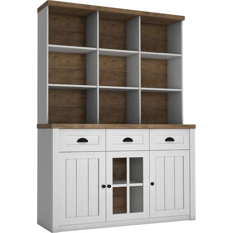 Credenza 3 ante 3 cassetti Léandre bianco e marrone 198,1cm
