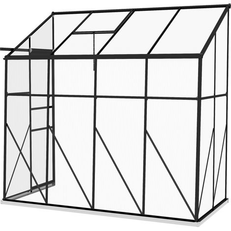 Serre de jardin polycarbonate porte coulissante évent toit fondation 127 x 253 x 240 cm noir