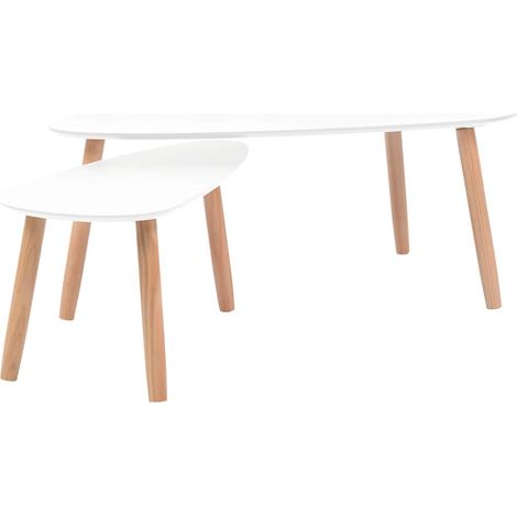 Maison Exclusive - Set Tavolini Salotto 2pz in Legno Massello Massello Pino Bianco (1/5)