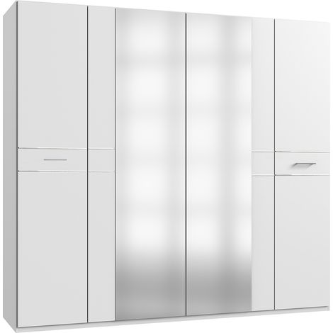 Armoire Placard, meuble de rangement avec 2 miroirs coloris Blanc + verre chrome - Longueur 225 x Hauteur 208 x Profondeur 58 cm