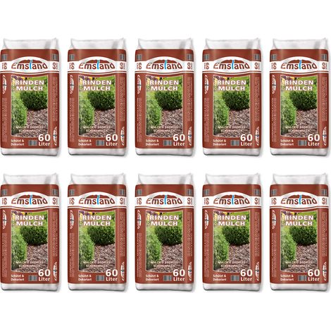 10x Emsland Rindenmulch 60 L Naturmulch Gartenmulch Abdeckmulch Beete grob 0-40 mm (1/4)