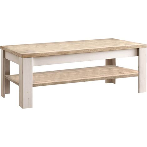 NASHVIL - Table Basse Aspect Chêne Blanchi et Double Plateau Chêne clair (1/3)