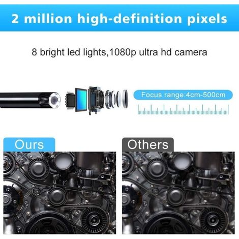 (2M) Cámara endoscópica WiFi, cámara de inspección de tuberías HD 1200P con luz LED para iPhone/Android/iOS/Windows/Mac/Tablet/PC (1/3)