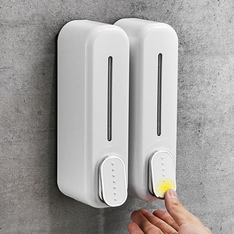 Distributeur de savon manuel 300ml, presse ABS, distributeur de savon mural pour maison hôtel blanc. (1/4)