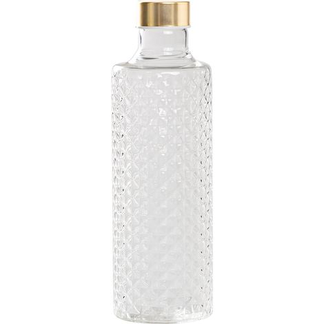 Isolano Bouteille En Verre Borosilicate Soufflé Avec Décoration À Effet Diamanté Et Bouchons Interchangeables Or Et Argent Transparent Artisanale (1/2)