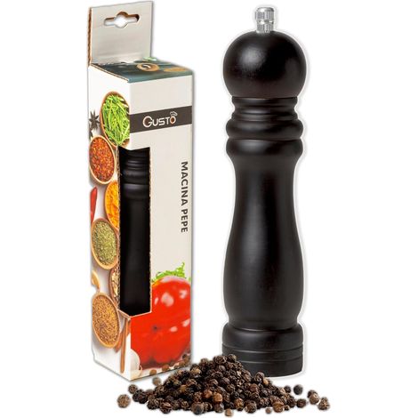 1 - Moulin à Poivre - Moulin à Épices - Broyeur Manuel Réglable en Bois et Céramique pour Cuisine et Table Noir 20x6cm