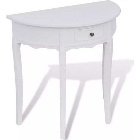 Console demi-ronde 1 tiroir pin massif blanc Anjam (1/3)