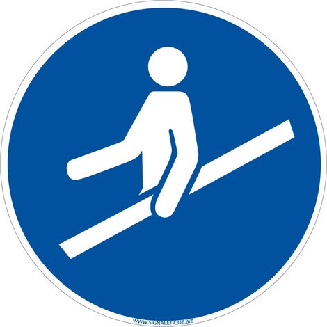 Panneau Obligation Utiliser la Main Courante - Signalisation EPI - Adhésif - Diamètre 125 mm - Conforme ISO 7010 (1/5)