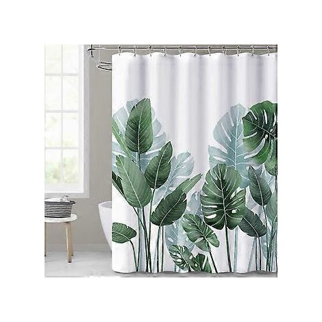 Duschvorhänge fürs Badezimmer – Duftfreie Vorhänge mit tropischen Pflanzen auf weißem Hintergrund für Dusche und Badewanne, 150 x 180 cm (59 x 71 Zoll), inklusive