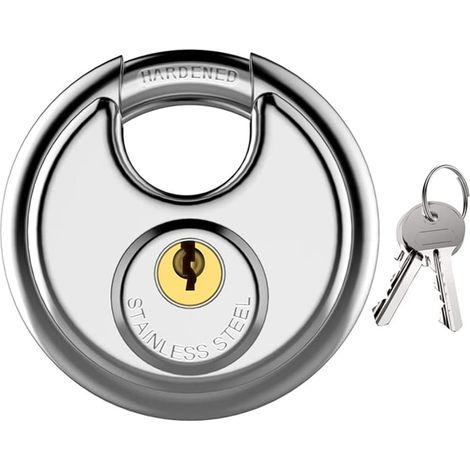 Cadenas à disque circulaire 70mm, cadenas à disque rond résistant aux intempéries avec 2 clés serrure de sécurité pour unité de stockage extérieure, porte, remise, clôture (1/5)