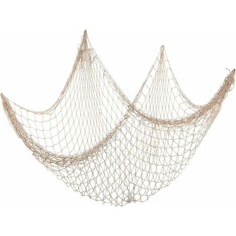Beiges Deko-Fischernetz, maritimes Fischernetz, Baumwollnetz, Wohnaccessoires, mediterraner Stil, Wandbehang, Stranddeko, Piraten- und Meerjungfrauenparty, Wohnzimmer, Badezimmer, 2 x 1,5 m