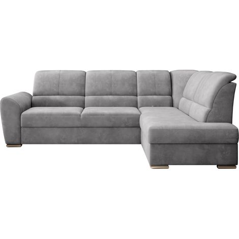 Canapé angle droit convertible tissu doux gris clair et pieds acier chromé Zabor 270cm (1/5)
