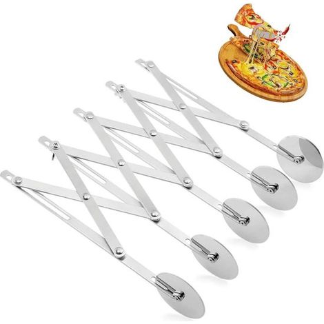 Tagliapasta a cinque ruote in acciaio inox con divisore per impasto, ideale per pizza, biscotti e pancake. (1/5)