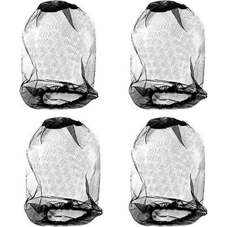 Lot de 4 filets anti-moucherons en nylon à mailles fines pour la protection de la tête contre les moustiques, idéaux pour la randonnée, le camping, l'escalade et la marche en extérieur (noir)