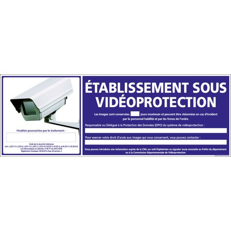 PANNEAU ETABLISSEMENT SOUS VIDEO PROTECTION (G0848-LOI-B-NEW) - Adhésif - 210 x 75 mm