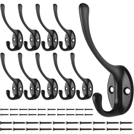 10 PCS Crochets Muraux Patères Noir, Vintage Mur Porte-Manteau Patères Crochets Col De Cygne Double Crochets Muraux pour Porte Salle De Bain Cuisine (1/5)