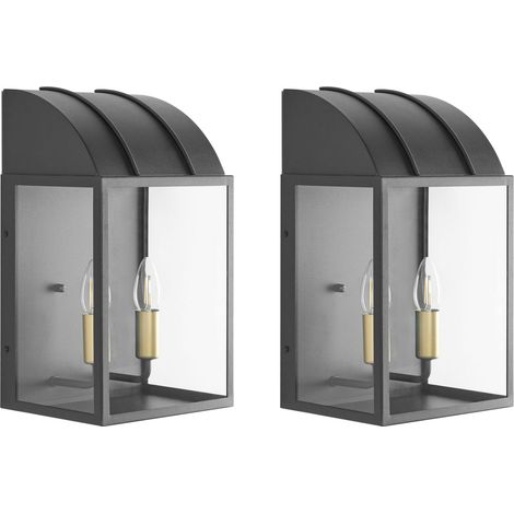 Set of 2 Outdoor Wall Lamps Black Metal Traditional Style Front Door Porch Light BELITSA (1/5)