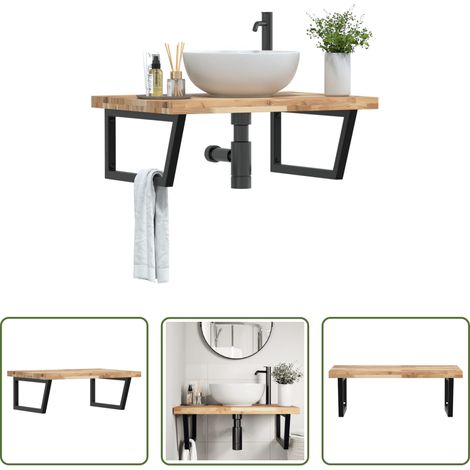 Wandmontage - Waschbeckenregal Wandmontage Stahl und Akazienholz (1/5)