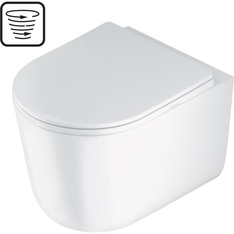 Wand WC Weiß D-Form Tiefspüler mit Wirbelspülung und Softclose Sitz "Jasmin" (1/5)