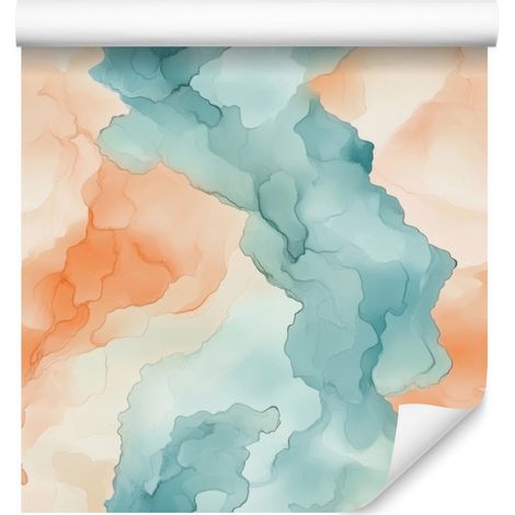 Papier peint crème et turquoise pour salon et chambre 50x1000 cm (1/5)