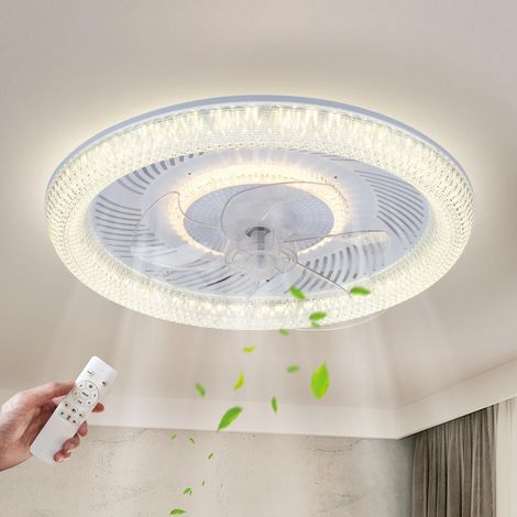 Deckenventilator mit Beleuchtung und Fernbedienung 54W LED Kristall Deckenleuchte Leise Ventilator mit Timer für Wohnzimmer Esszimmer Schlafzimmer Lampenschirm mit Kristalleffekt