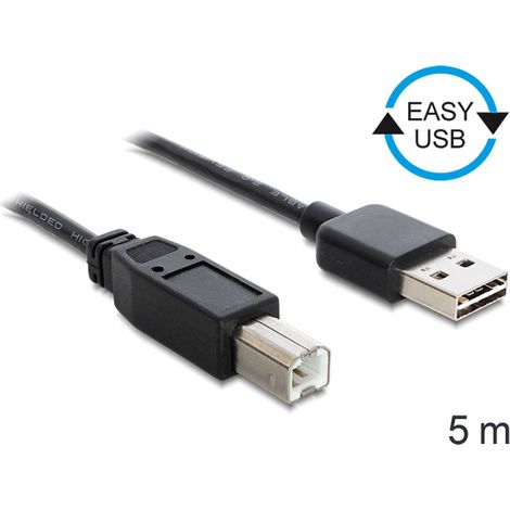 Delock Cable EASY-USB 2.0 Type-A macho  USB 2.0 Type-B de 5 m negro