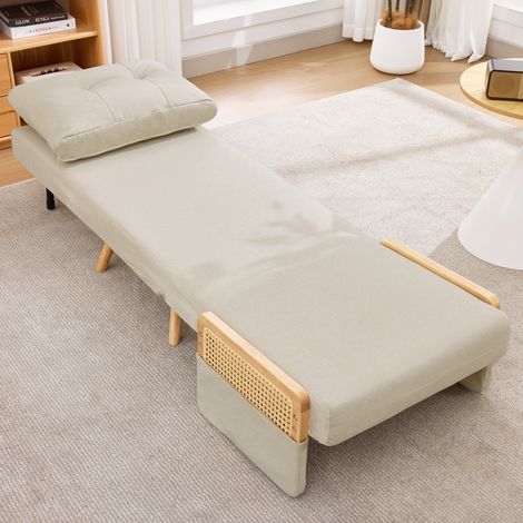 Sillón 3 en 1 reclinable con función cama, respaldo ajustable en 5 posiciones, lino beige (1/5)