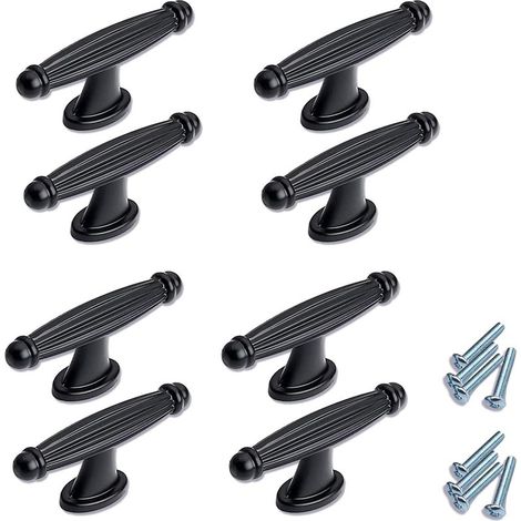 Poignées de porte de placard de cuisine Piece T Easy Alloy Pull Handles Solid Vintage Black, à un seul trou, résistantes et compatibles avec les armoires, tiroirs, penderies et tables de chevet. (1/5)
