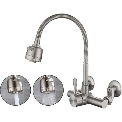 Kitchen Faucet Wall Mount Mixer Tap Food Grade 304 Stainless Steel Material 360° Swivel Kitchen Tap Mounting Holes 6.3cm-24cm MUMU (1/4)