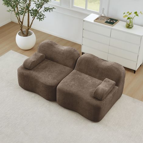 Canapé modulable 2 places sans armature, design ondulé, siège spacieux, repose-bras amovibles, parfait pour séjour ou studio, fourni assemblé, brun. (1/5)