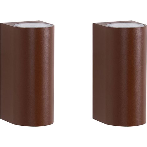 Set of 2 Outdoor Wall LED Light Lamps Brown Aluminium 21 cm External Modern Design Garden Patio LAZARO (1/5)